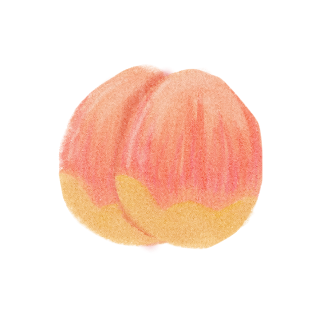 a juicy peach with pink tones and a yellow bottom, stylized from the game animal crossing